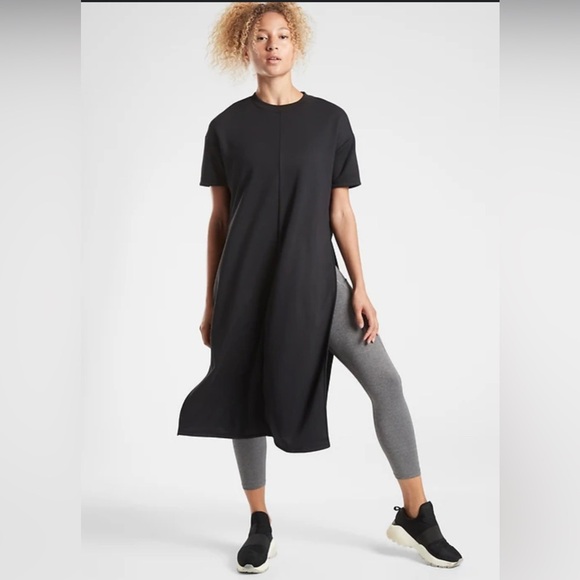 Athleta Tops - Athleta Sedona Sweatshirt Dress Black Side Slit Women’s Large Tunic Comfy Casual
